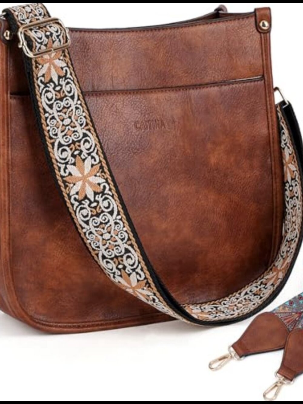 Vegan Leather Crossbody Hobo Bag with 2 Adjustable Straps